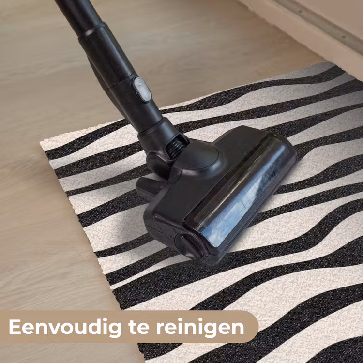 Golvende lijnen - Beige - Zwart - Abstract Deurmat klein -reinigen_NL
