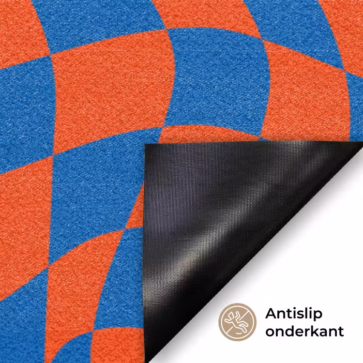 Golvende vakjes - Blauw - Rood - Abstract Deurmat klein -antislip_NL