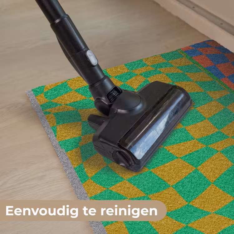 Golvende vakjes - Blauw - Rood - Abstract Deurmat klein -reinigen_NL