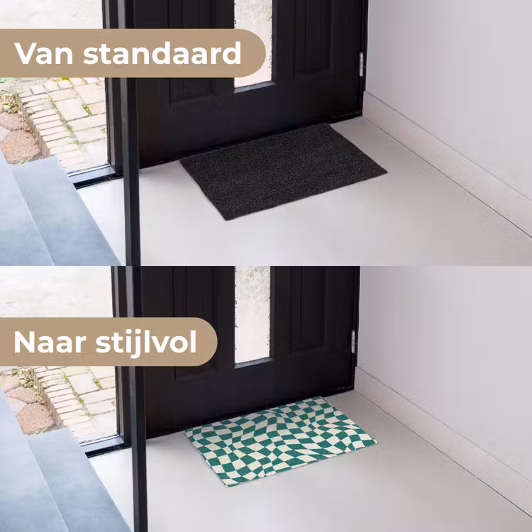 Golvende vakjes - Groen - Wit - Abstract Deurmat klein -voor-na_NL