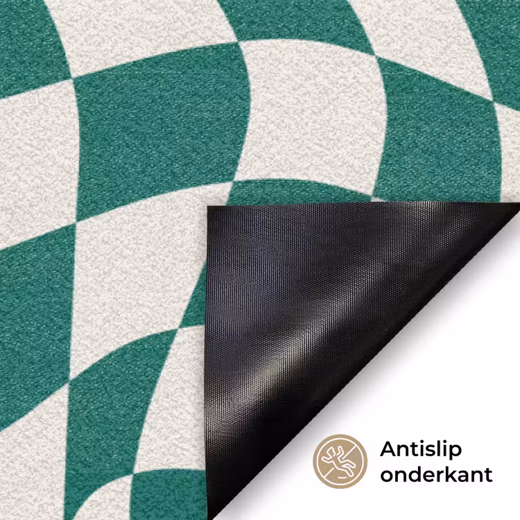 Golvende vakjes - Groen - Wit - Abstract Deurmat klein -antislip_NL