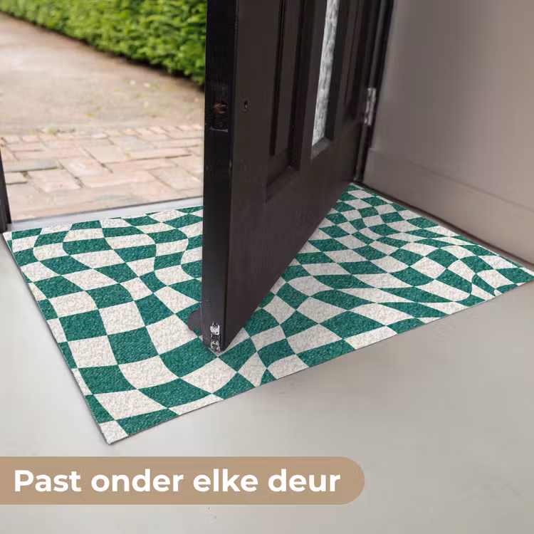Golvende vakjes - Groen - Wit - Abstract Deurmat klein -USP_NL