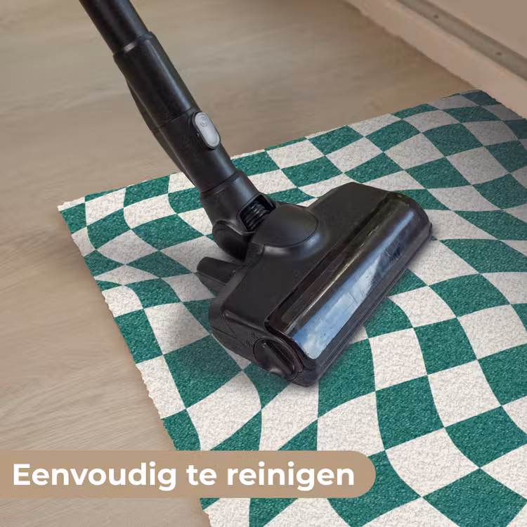 Golvende vakjes - Groen - Wit - Abstract Deurmat klein -reinigen_NL