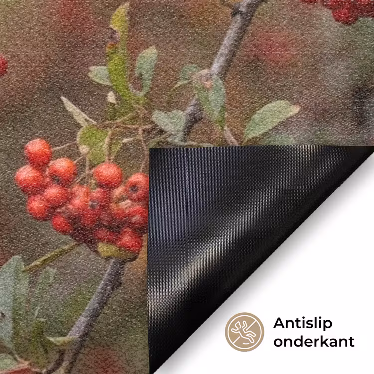 Goudvink - Bessen - Herfst - Natuur - Kleurrijk Deurmat klein -antislip_NL