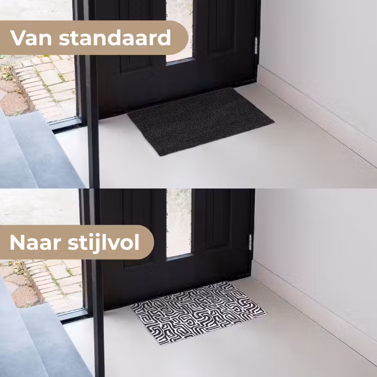 Grafisch - Lijnen - Zwart - Wit Deurmat klein 898 -voor-na_NL