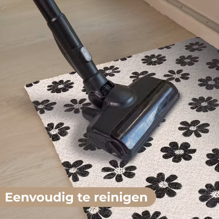 Grafisch - Madeliefjes - Zwart - Beige Deurmat klein 898 -reinigen_NL