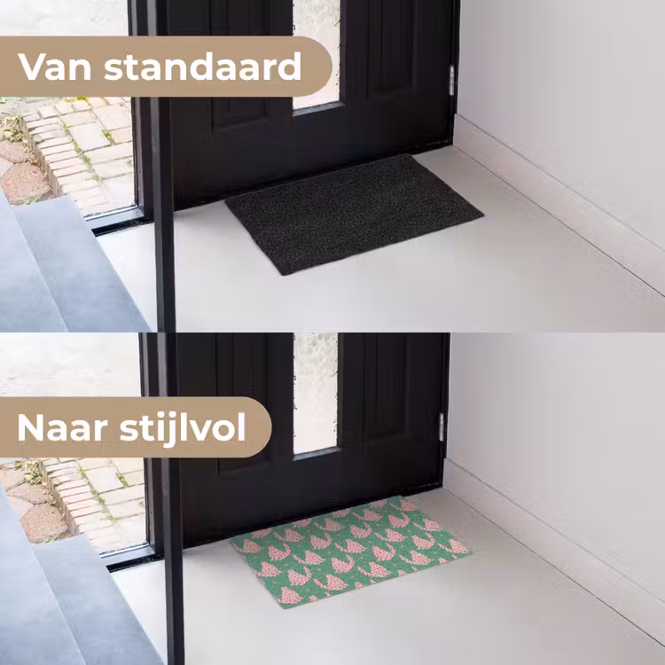 Groen - Katten - Stippen - Sterren Deurmat klein 898 -voor-na_NL
