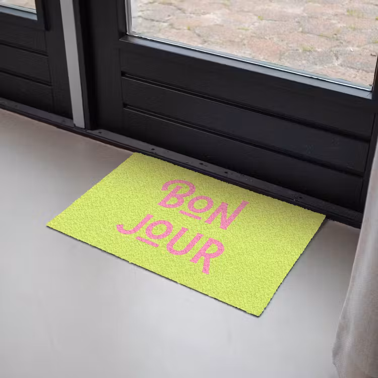 Groen - Roze bonjour - art-deco Deurmat klein -sfeer2