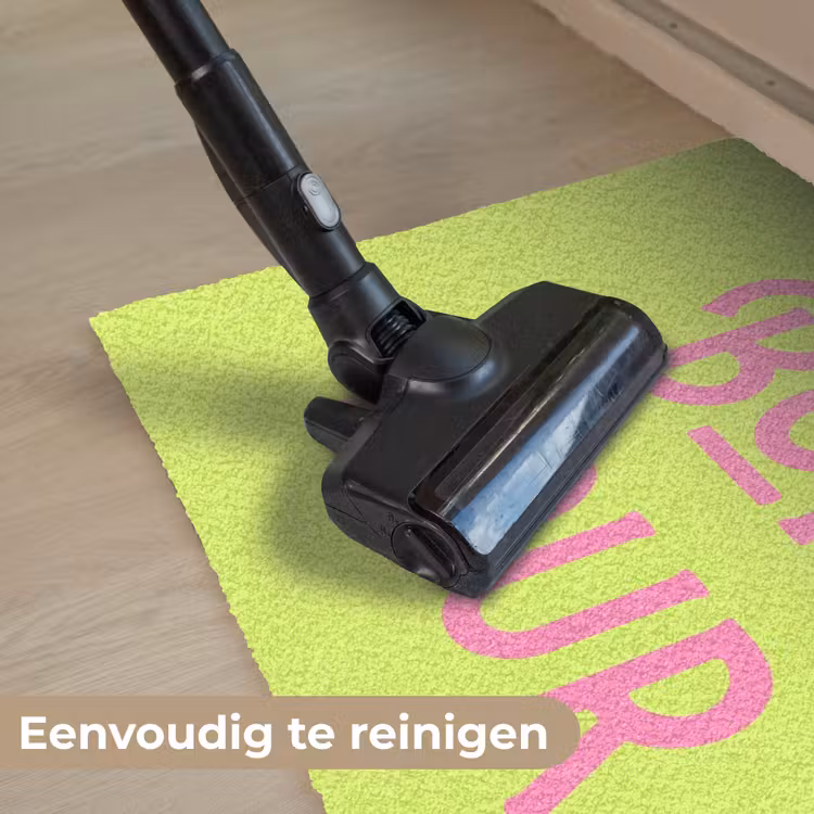 Groen - Roze bonjour - art-deco Deurmat klein -reinigen_NL