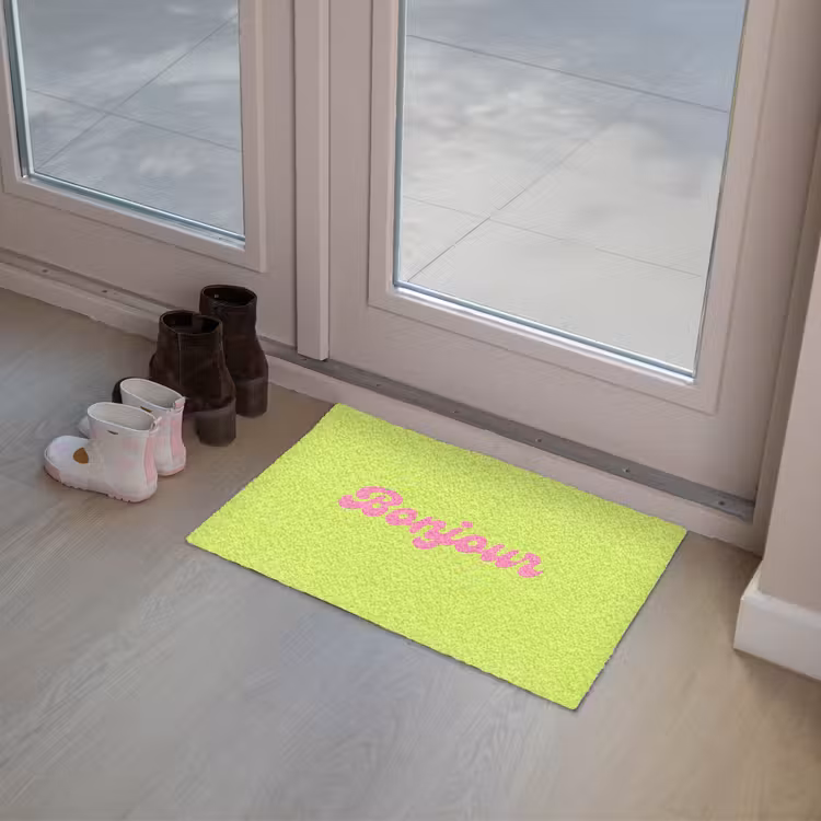 Groen - Roze bonjour - Retro Deurmat klein -sfeer3