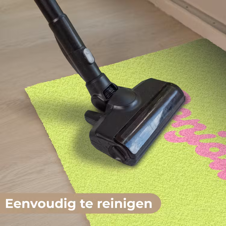 Groen - Roze bonjour - Retro Deurmat klein -reinigen_NL