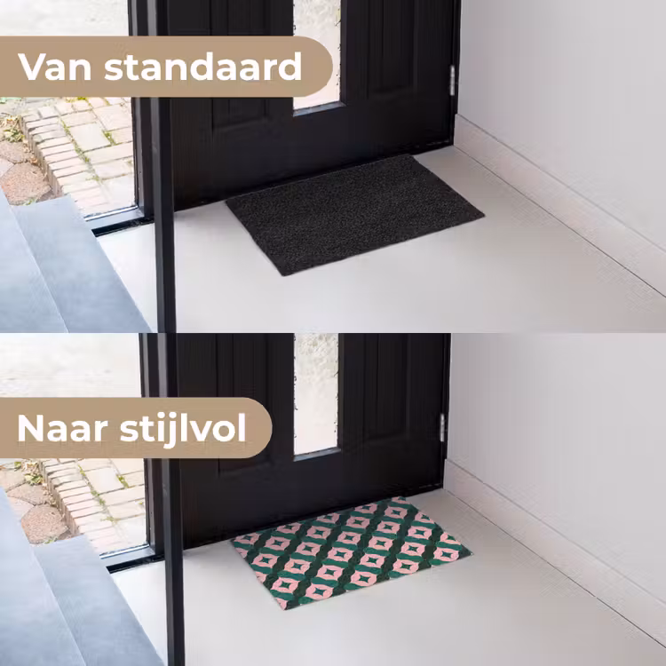 Groen - Roze - Retro - Sterren Deurmat klein 898 -voor-na_NL