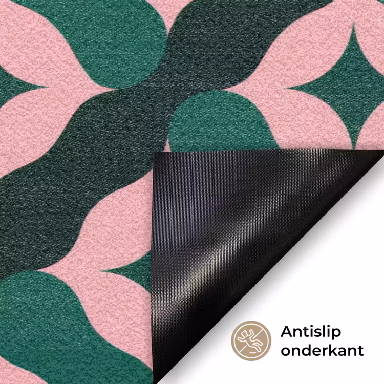 Groen - Roze - Retro - Sterren Deurmat klein 898 -antislip_NL