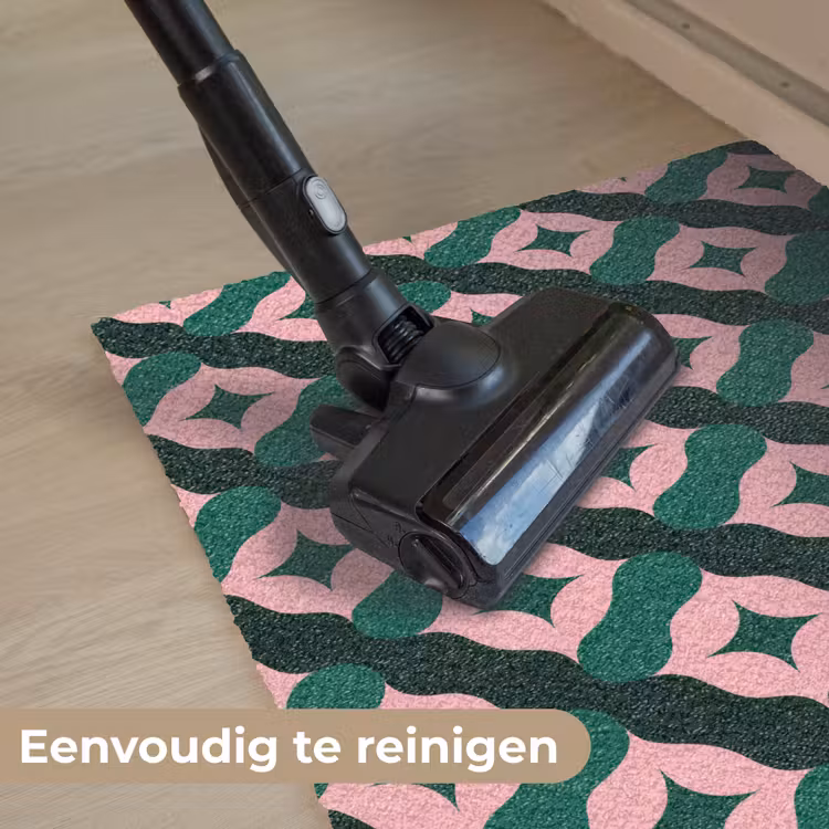 Groen - Roze - Retro - Sterren Deurmat klein 898 -reinigen_NL