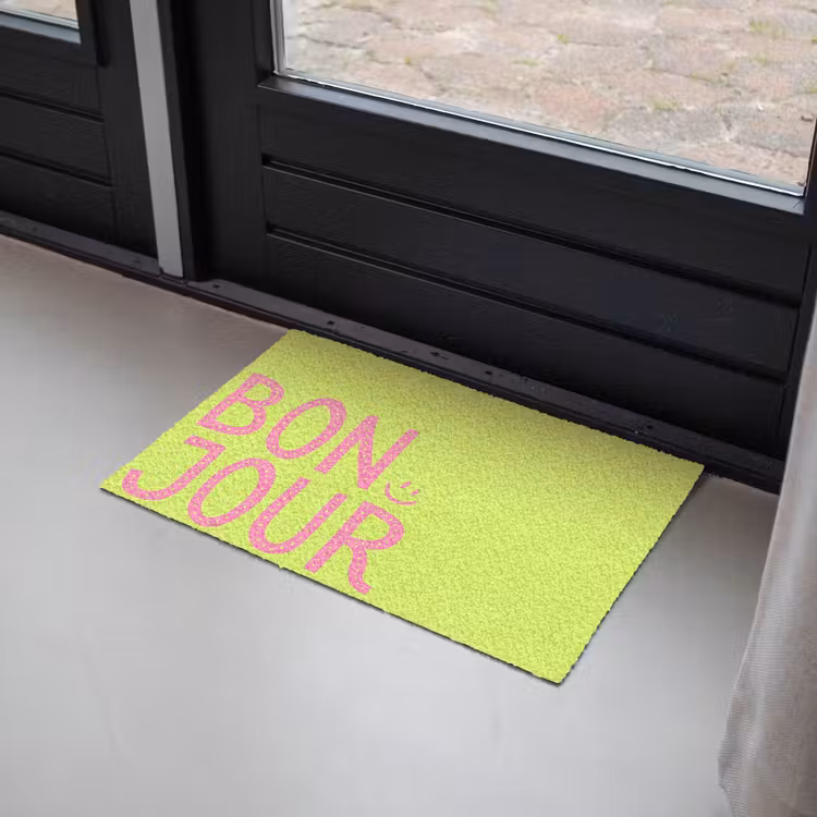 Groen - Smiley - Bonjour - Roze Deurmat klein -sfeer2