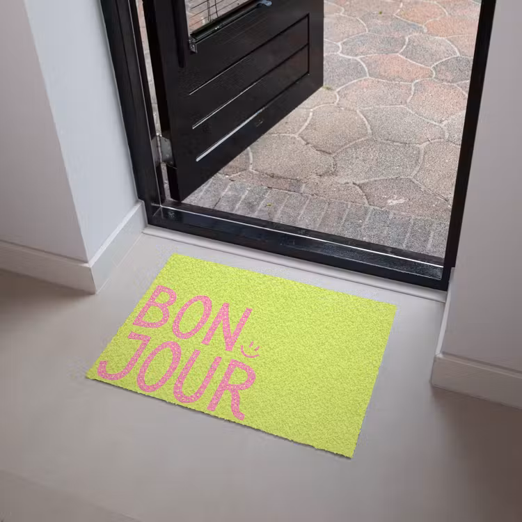 Groen - Smiley - Bonjour - Roze Deurmat klein -sfeer5