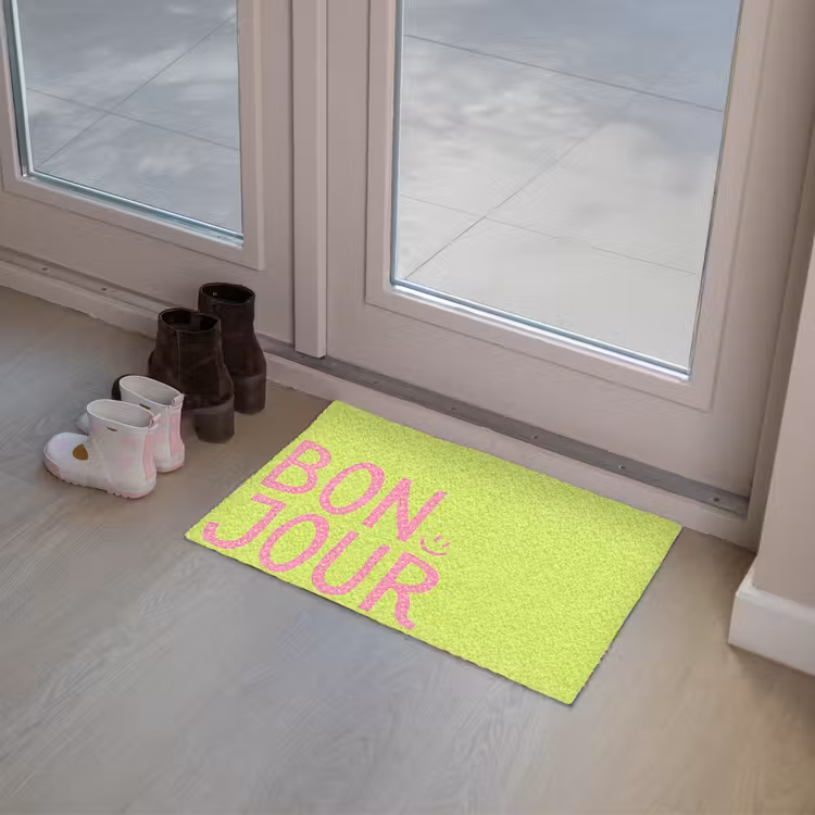 Groen - Smiley - Bonjour - Roze Deurmat klein -sfeer3