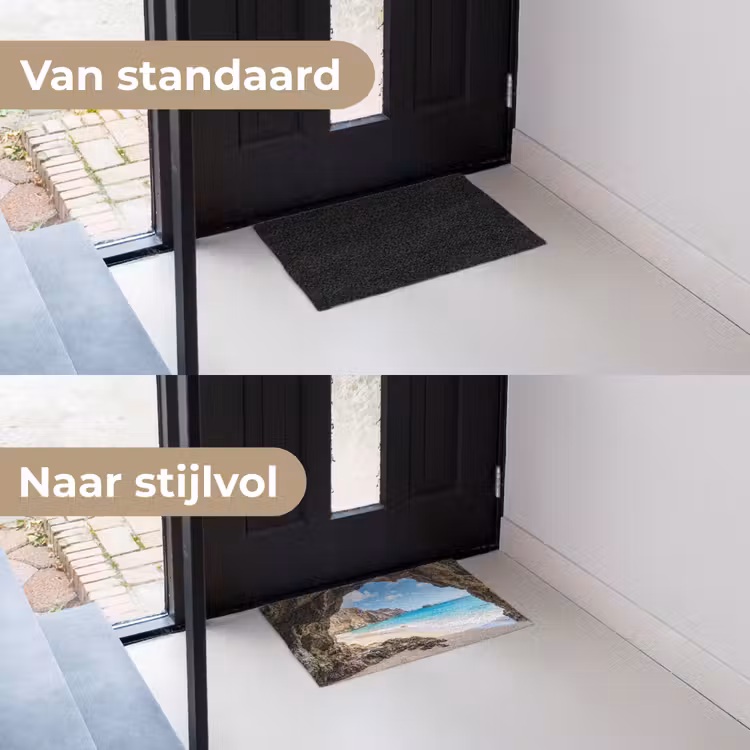 Grot - Strand - Zee - Blauw Deurmat klein -voor-na_NL