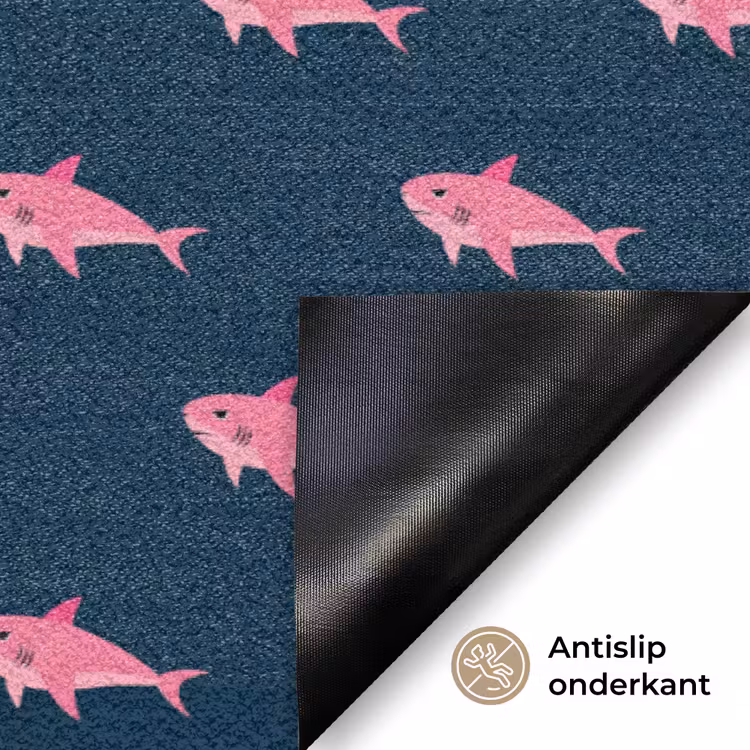Haaien - Roze - Blauw - Zeedieren Deurmat klein -antislip_NL
