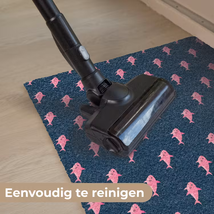 Haaien - Roze - Blauw - Zeedieren Deurmat klein -reinigen_NL