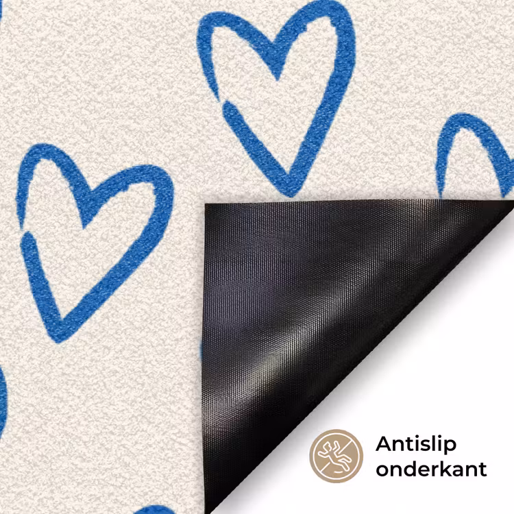 Hartjes patroon - Blauw - Beige - Liefde Deurmat klein -antislip_NL
