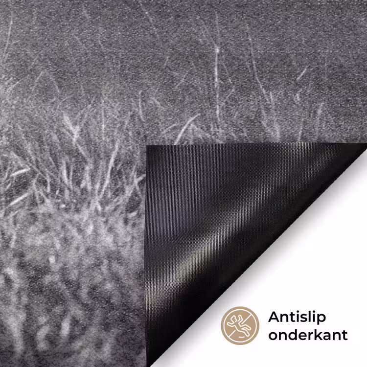 Hert - Bos - Zonnestralen - Zwart-wit - Natuur Deurmat klein -antislip_NL