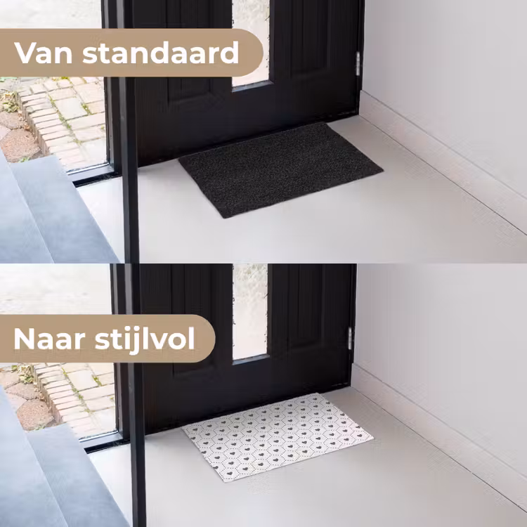 Hexagon - Patroon - Hartjes - Beige Deurmat klein 898 -voor-na_NL
