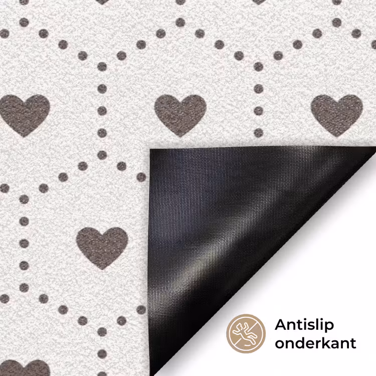 Hexagon - Patroon - Hartjes - Beige Deurmat klein 898 -antislip_NL