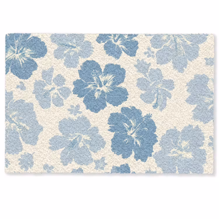 Hibiscusbloemen - Blauw - Patroon - Tropisch Deurmat klein -zkaufland3d