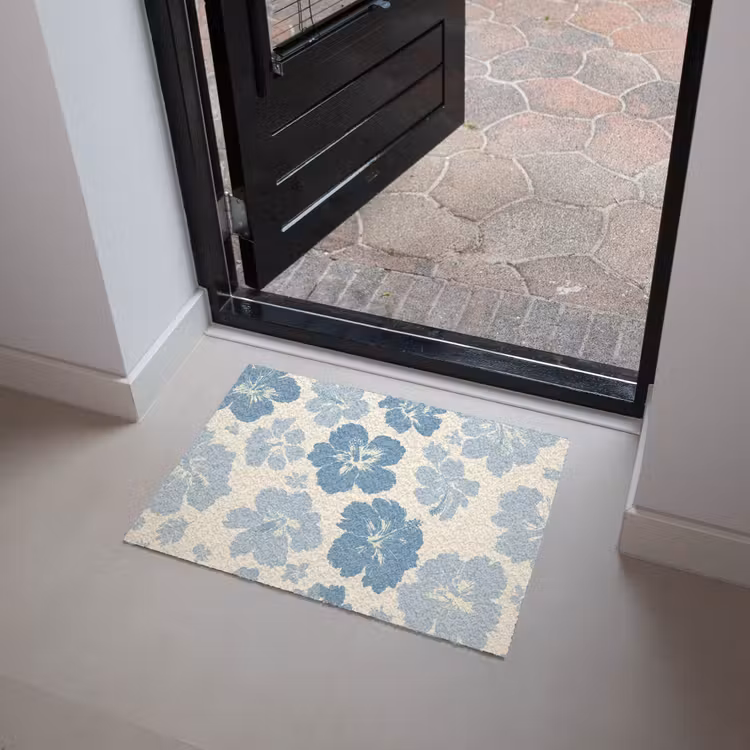 Hibiscusbloemen - Blauw - Patroon - Tropisch Deurmat klein -sfeer5