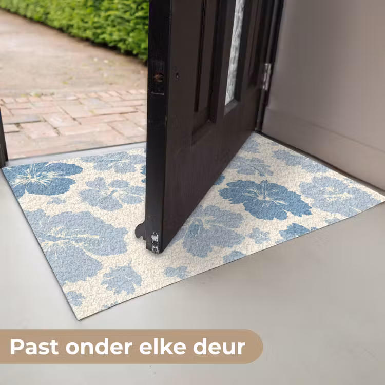 Hibiscusbloemen - Blauw - Patroon - Tropisch Deurmat klein -USP_NL