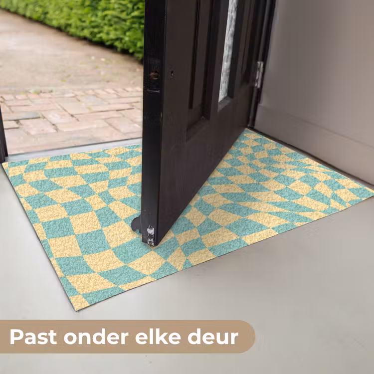Hokjes patroon - Geel - Blauw - Golvende lijnen Deurmat klein -USP_NL