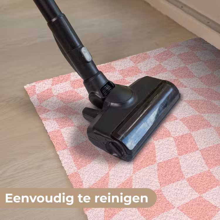 Hokjes patroon - Roze - Golvende lijnen Deurmat klein -reinigen_NL