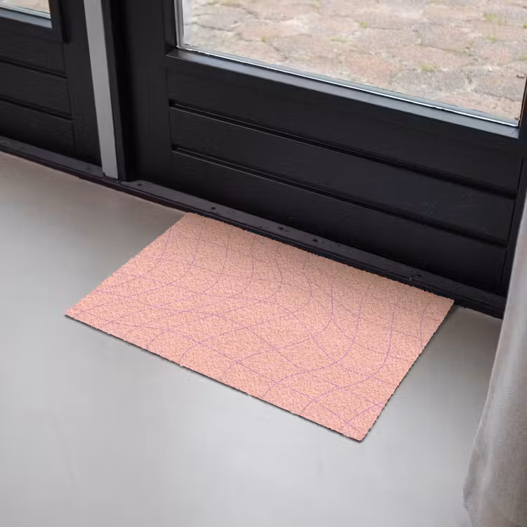 Hokjes patroon - Roze - Paars - Golvende lijnen Deurmat klein -sfeer2