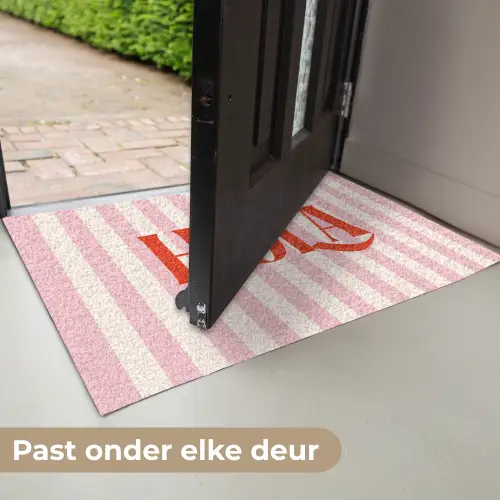 Hola - Quote - Strepen - Pastel - Roze - Rood - Wit Deurmat klein -USP_NL