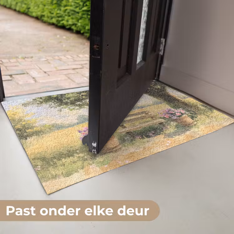 Houten bankje - Bloempotten - Landschap Deurmat klein -USP_NL