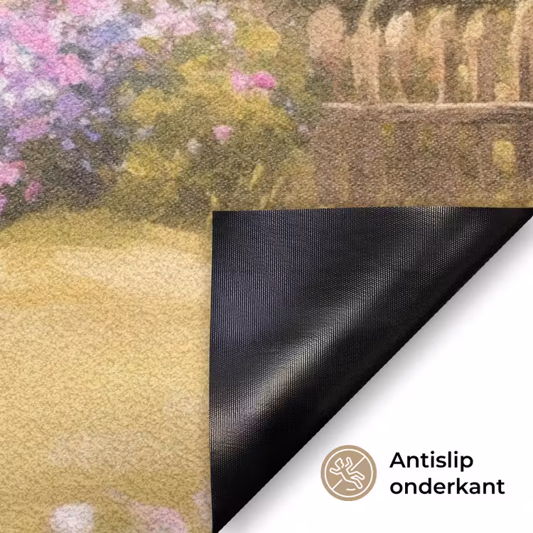 Huisje - Hout - Bloemen Deurmat klein -antislip_NL