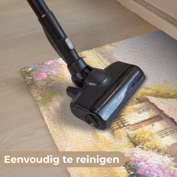 Huisje - Hout - Bloemen Deurmat klein -reinigen_NL