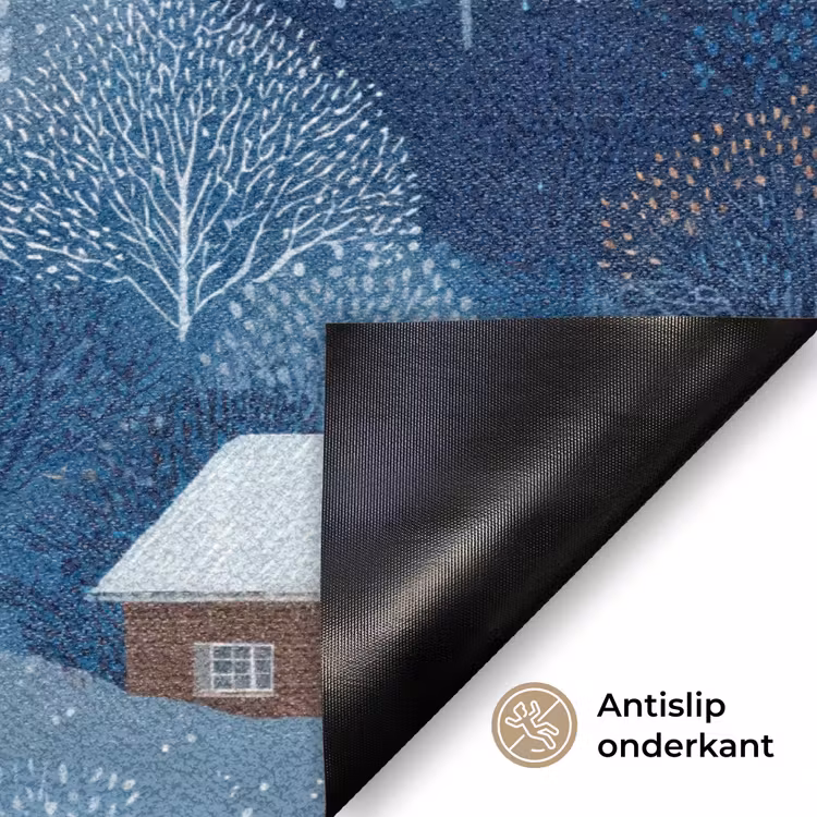 Huisjes - Vogels - Sneeuw - Winter - Blauw Deurmat klein 898 -antislip_NL