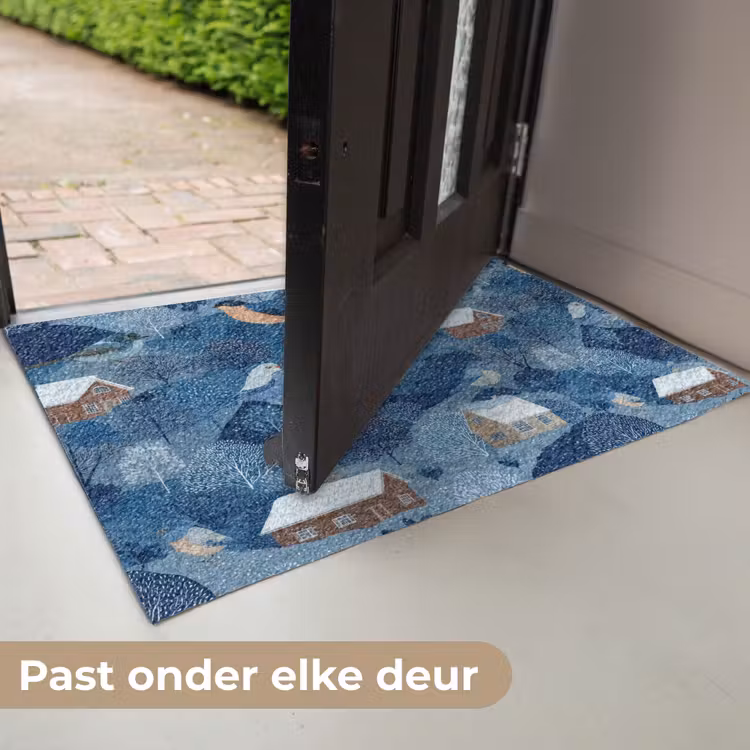 Huisjes - Vogels - Sneeuw - Winter - Blauw Deurmat klein 898 -USP_NL