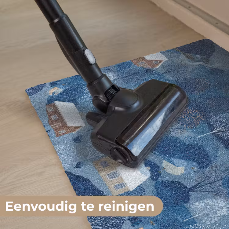 Huisjes - Vogels - Sneeuw - Winter - Blauw Deurmat klein 898 -reinigen_NL