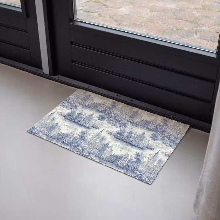 Huizen - Bomen - Water - Vogels - Blauw Deurmat klein 898 -sfeer2