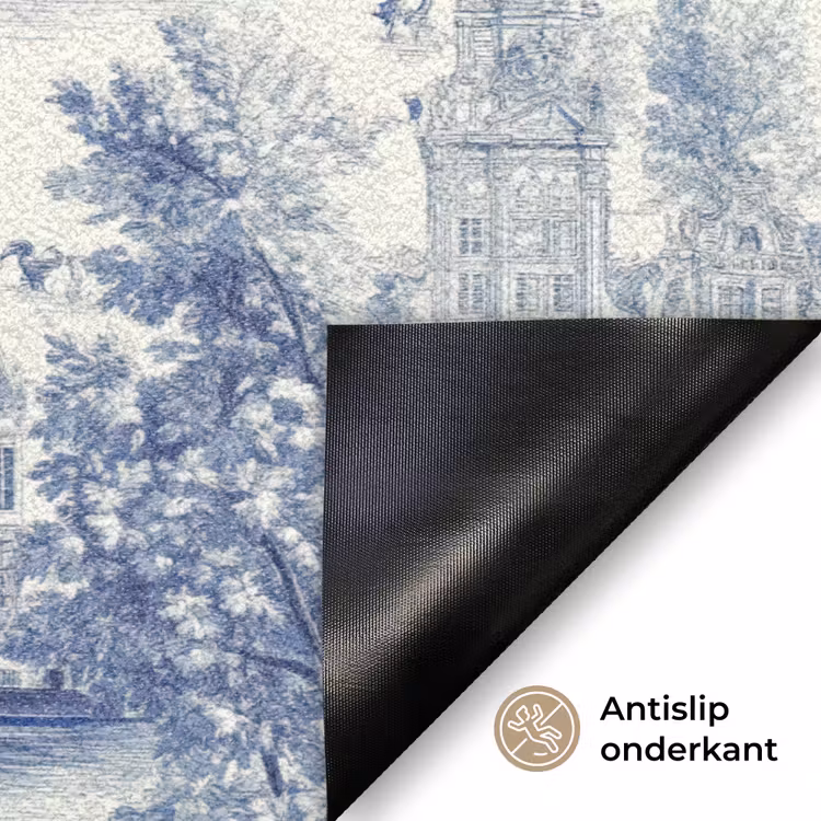 Huizen - Bomen - Water - Vogels - Blauw Deurmat klein 898 -antislip_NL