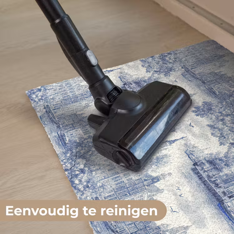 Huizen - Bomen - Water - Vogels - Blauw Deurmat klein 898 -reinigen_NL
