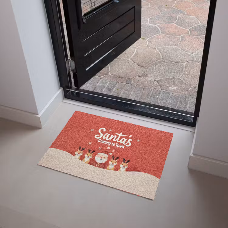 Illustratie - Kerstman - Rendieren - Rood Deurmat klein -sfeer5