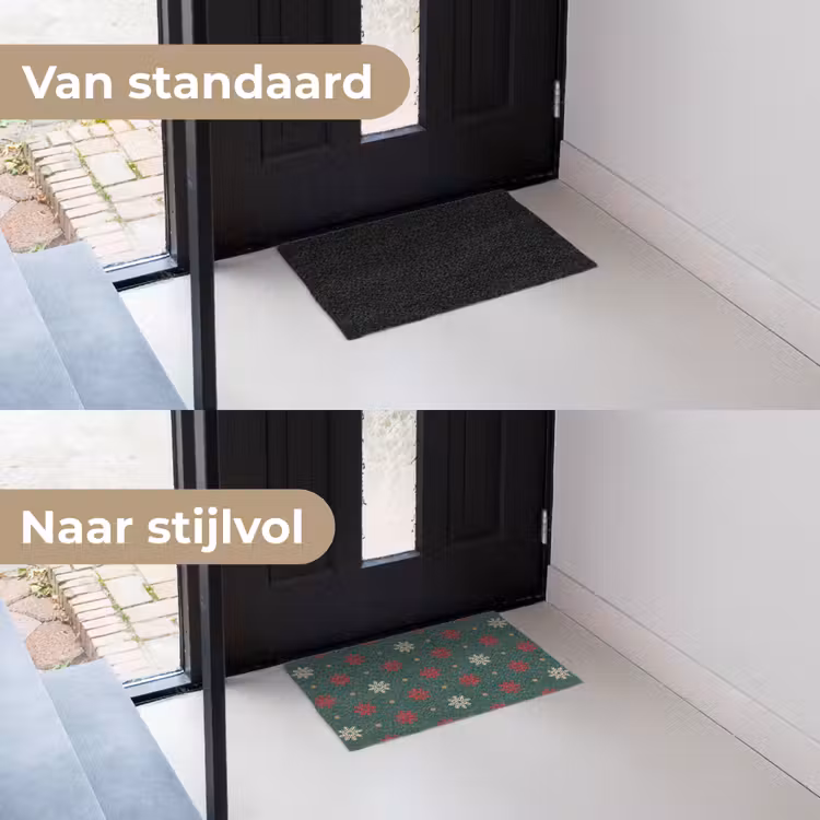 Illustratie - Sneeuwvlokken - Groen Deurmat klein 898 -voor-na_NL