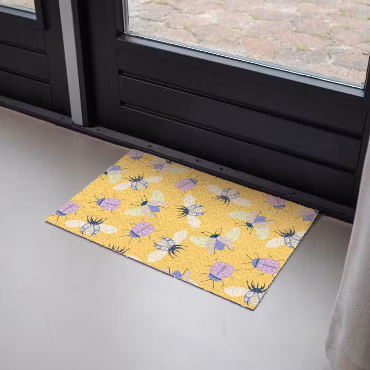 Insecten - Patroon - Geel - Paars - Kleurrijk Deurmat klein -sfeer2