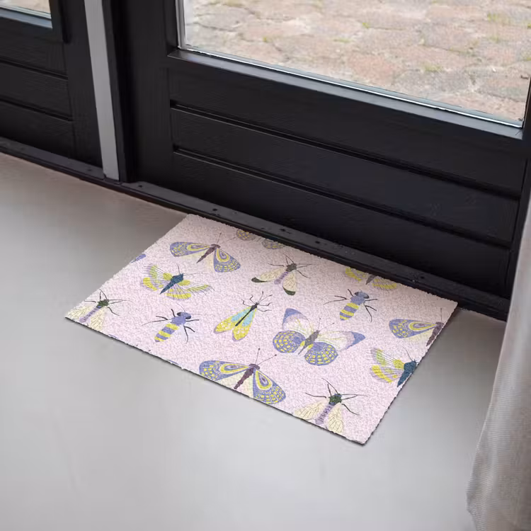 Insecten - Vlinders - Patroon - Roze - Kleurrijk Deurmat klein -sfeer2