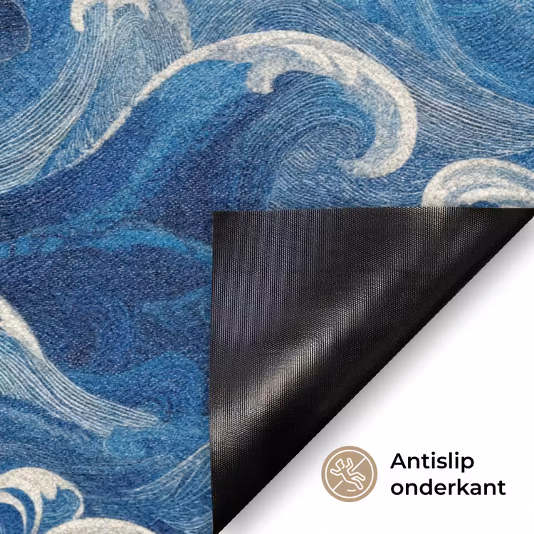 Japans - Oceaan - Golven - Blauw Deurmat klein 898 -antislip_NL
