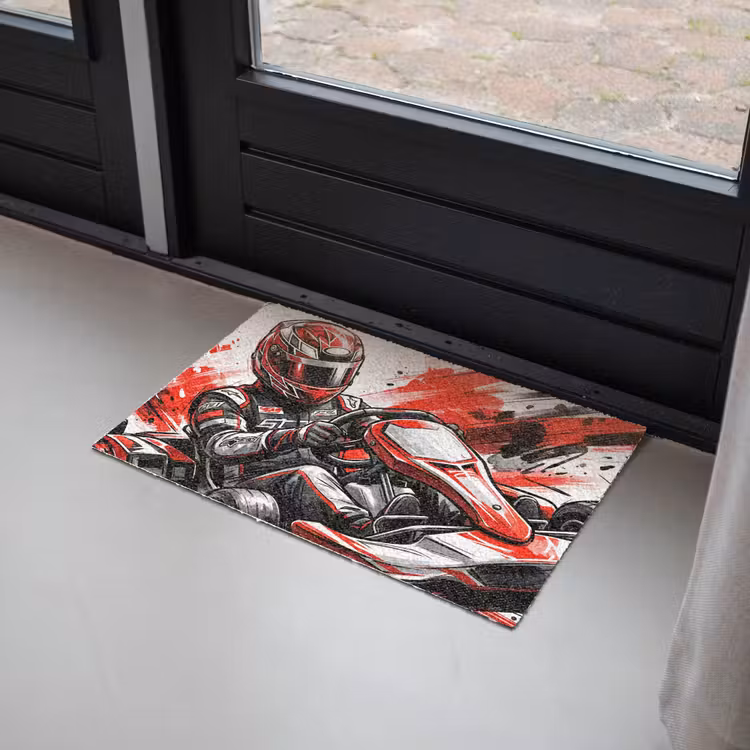 Kart - Coureur - Snelheid - Rood Deurmat klein -sfeer2